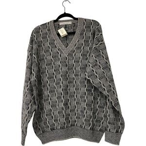 Vintage Equilibrio Men Sweater Medium Gray Geometric Textured Pullover Coogi NWT